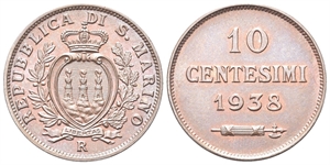 SAN MARINO - Vecchia monetazione, 1864-1938. - 10 Centesimi 1938.