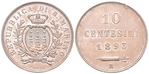 SAN MARINO - Vecchia monetazione, 1864-1938. - 10 Centesimi 1893.