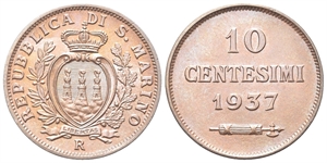 SAN MARINO - Vecchia monetazione, 1864-1938. - 10 Centesimi 1937.