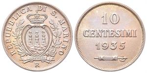 SAN MARINO - Vecchia monetazione, 1864-1938. - 10 Centesimi 1935.