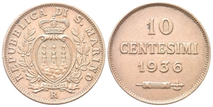 SAN MARINO - Vecchia monetazione, 1864-1938. - 10 Centesimi 1936.