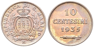 SAN MARINO - Vecchia monetazione, 1864-1938. - 10 Centesimi 1935.