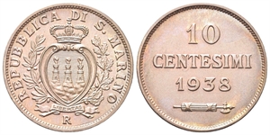 SAN MARINO - Vecchia monetazione, 1864-1938. - 10 Centesimi 1938.