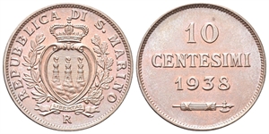 SAN MARINO - Vecchia monetazione, 1864-1938. - 10 Centesimi 1938.