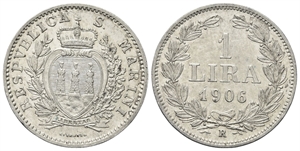 SAN MARINO - Vecchia monetazione, 1864-1938. - Lira 1906.