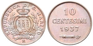 SAN MARINO - Vecchia monetazione, 1864-1938. - 10 Centesimi 1937.