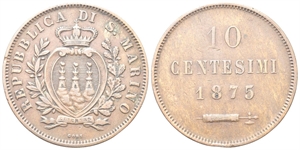 SAN MARINO - Vecchia monetazione, 1864-1938. - 10 Centesimi 1875.