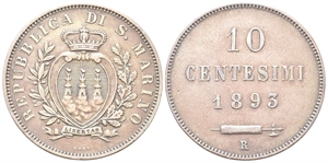 SAN MARINO - Vecchia monetazione, 1864-1938. - 10 Centesimi 1893.