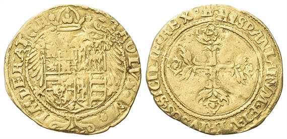 NAPOLI - Carlo V D’Asburgo, Re di Spagna, Sicilia, Napoli, 1516-1556, Imperatore, 1519-1556. - Scudo d'oro, senza sigla al rv.