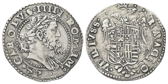 NAPOLI - Carlo V D’Asburgo, Re di Spagna, Sicilia, Napoli, 1516-1556, Imperatore, 1519-1556. - Tarì, sigla IBR.