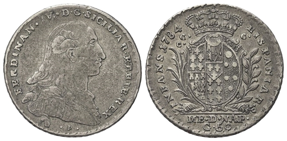 NAPOLI - Ferdinando IV (I) di Borbone, 1759-1816. - Mezzo Ducato da 60 Grana 1784.