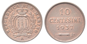 SAN MARINO - Vecchia Monetazione, 1864-1938. - 10 Centesimi 1937.