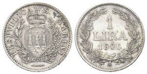 SAN MARINO - Vecchia monetazione, 1864-1938. - Lira 1906.