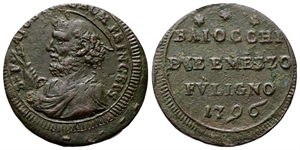 FOLIGNO - Pio VI (Giannangelo Braschi), 1775-1799. - San Pietrino da 2 e ½ Baiocchi 1796.