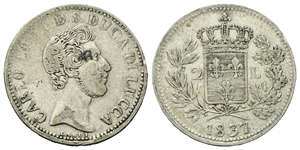 LUCCA - Carlo Ludovico di Borbone, 1824-1847. - 2 Lire 1837.