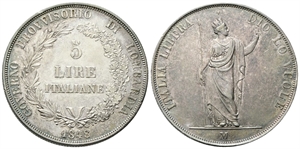 MILANO - Governo Provvisorio di Lombardia, 1848. - 5 Lire 1848 rami corti, base sottile e stella lontana.