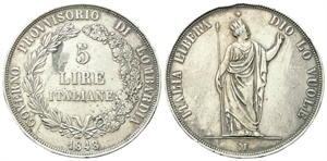 MILANO - Governo Provvisorio di Lombardia, 1848. - 5 Lire 1848 rami corti, base sottile e stella vicina.