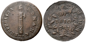 ROMA - Prima Repubblica Romana, 1798-1799. - Due Baiocchi, fascio stretto, sigle TM.