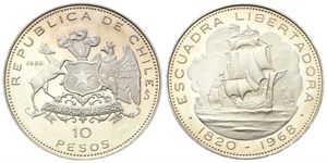 CILE - Repubblica. - 10 Pesos 1968, Flotta di Lord Cochrane.