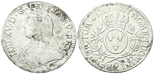 FRANCIA - Luigi XV di Borbone, 1715-1774. - Ecu aux branches d’olivier 1732 9, Rennes.