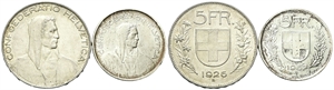 SVIZZERA - Confederazione Elvetica, dal 1848. - Lotto di n. 2 - 5 Franchi 1926 e 1967.