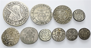 LOTTI MULTIPLI - XVI- XVIII secolo. - Lotto di 10 monete in argento e mistura estere (Germania e Polonia) di piccolo modulo: 1/8 di Taler, Pfennig, 3 Polker, Groschen... da esaminare.
