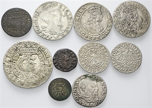 LOTTI MULTIPLI - XVI- XVIII secolo. - Lotto di 10 monete in argento e mistura estere (Polonia, Germania, Lituania) di piccolo modulo: Schilling, 6 Groschen, 30 Groschen, 3 e 1/2 Groschen, Pfennig, da esaminare.