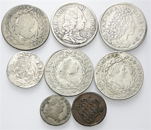 LOTTI MULTIPLI - XVI- XVIII secolo. - Lotto di 8 monete in argento, mistura e rame estere (stati tedeschi) di piccolo modulo: 20, 30, 3 Kreuzer, 2 Pfennig... da esaminare.