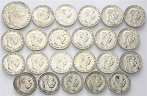 LOTTI MULTIPLI - Francesco Giuseppe I d’Asburgo Lorena, 1848-1916. - Lotto di n. 22 Corona (Austria e Ungheria) e n. 1 Florin 1861.