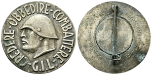 ROMA - Ventennio Fascista, dal 1923 al 1943. - Distintivo 1938 a. XVI GIL opus Lorioli.