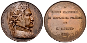 SAN MARINO - Dante Alighieri, 1265-1321. - Medaglia 1865 opus P. Thermignon.