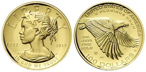 USA - Federazione. - 100 Dollars 2017, American Liberty 225th Anniversary High Relief gold.