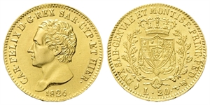 REGNO DI SARDEGNA - Carlo Felice, 1821-1831. - 20 Lire 1826 Torino.