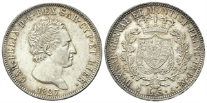 REGNO DI SARDEGNA - Carlo Felice, 1821-1831. - 5 Lire 1827 Genova.