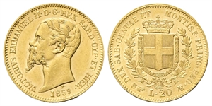 REGNO DI SARDEGNA - Vittorio Emanuele II, 1849-1861. - 20 Lire 1859 Torino.