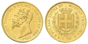 REGNO DI SARDEGNA - Vittorio Emanuele II, 1849-1861. - 20 Lire 1856 Genova.