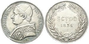ROMA - Gregorio XVI (Bartolomeo Alberto Cappellari), 1831-1846. - Scudo 1839 a. IX.